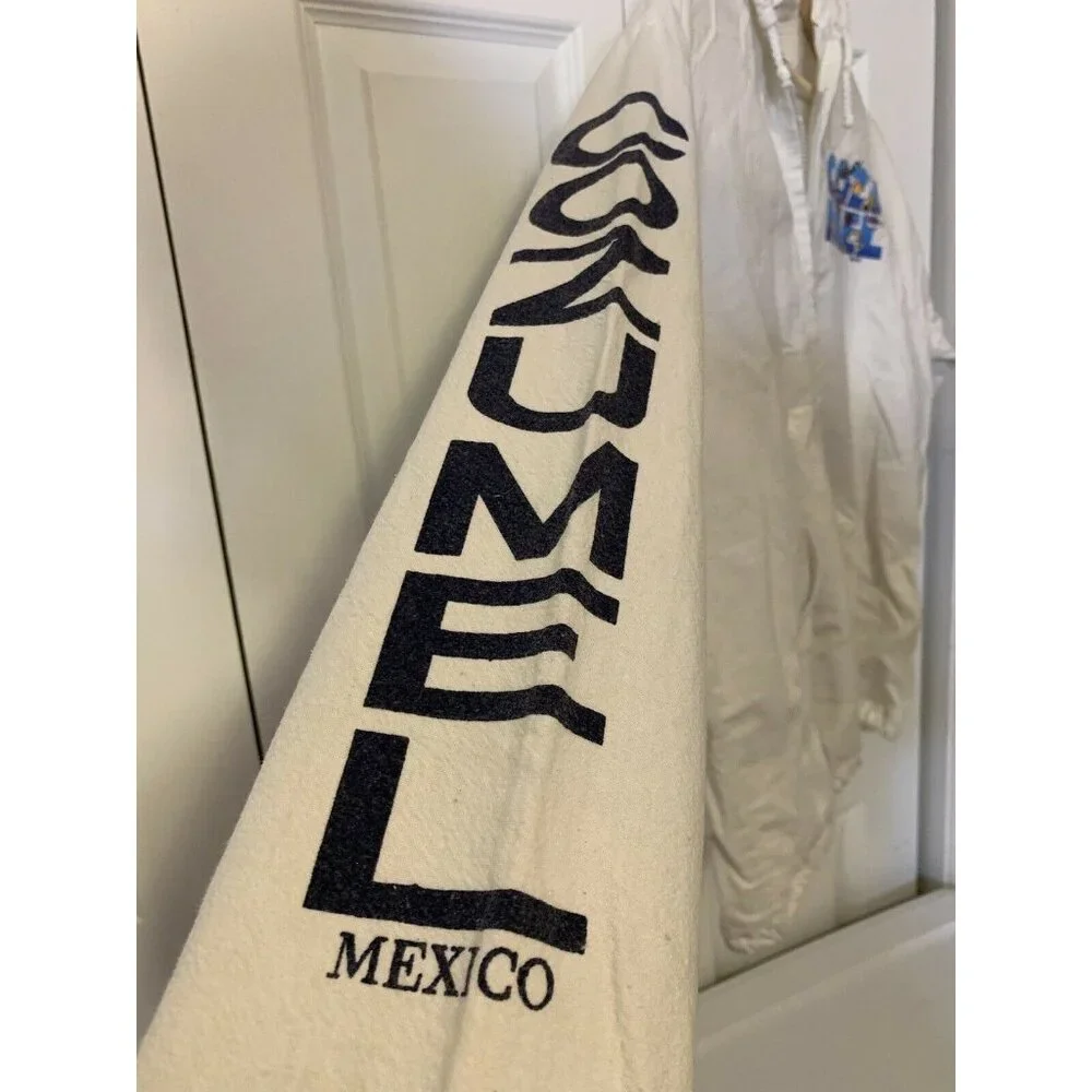 La Iguana Hoodie Full Zip Jacket Vtg‎ 90 Cozumel Mexico Sz L White Rare